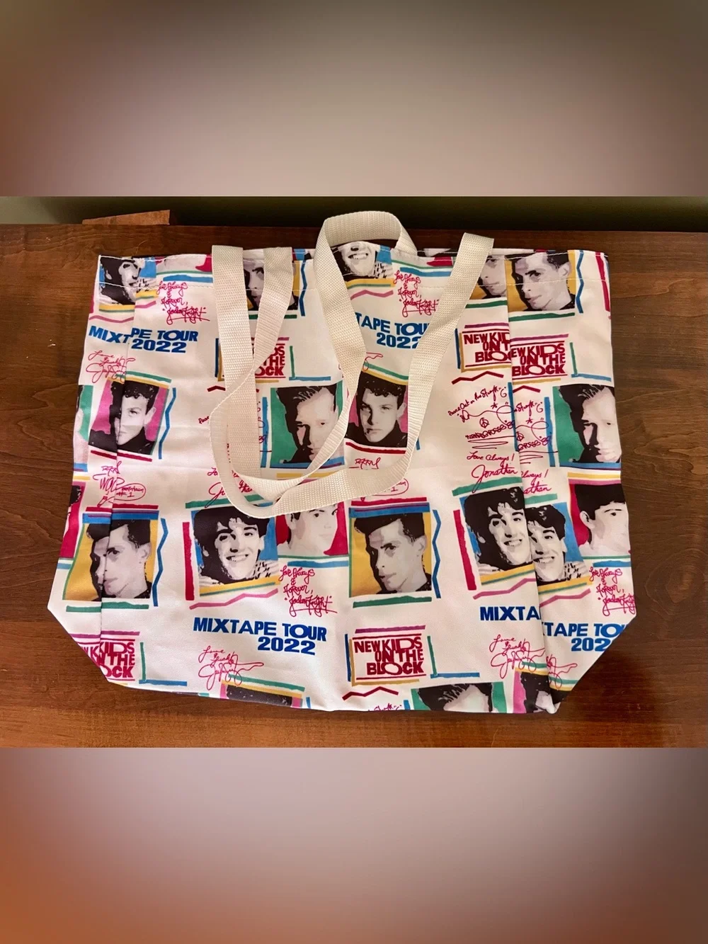 New Kids On The Block Mixtape Tour 2022 Tote - White with Multicolor Portraits